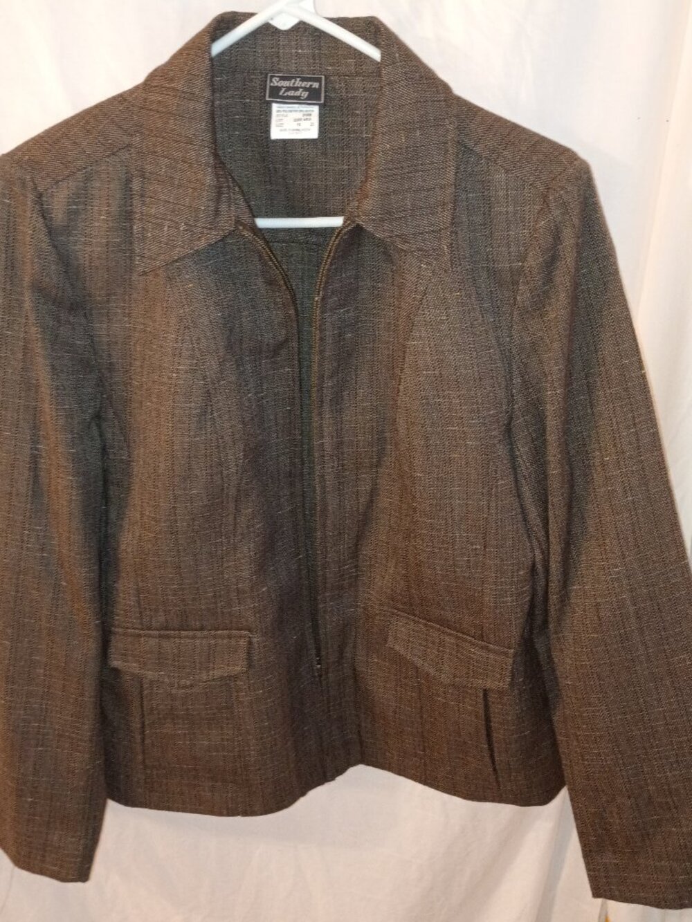 NWT! Women's Size 10 Southern Lady Brown Textured Zip Front Blazer